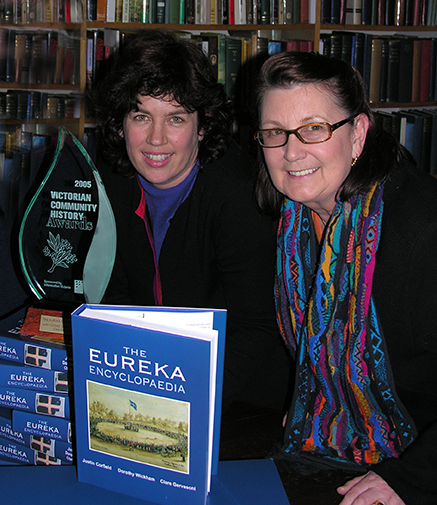 Clare Gervasoni &amp; Dorothy Wickham publishers of The Eureka Encyclopaedia with the Victorian Community Heritage overall award.